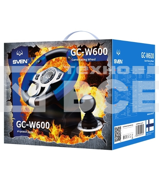 Руль чёрный Sven GC-W600 (виброотдача, педали, джойстик, 12 кн., USB)