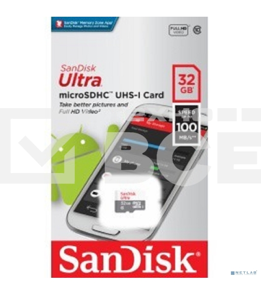 Флеш карта microSD 32GB SanDisk microSDHC Class 10 Ultra UHS-I 100MB/s