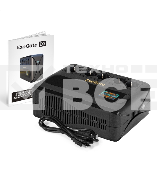 Источник бесперебойного питания ExeGate NEO Smart 1000VA/500W, цветной LCD-дисплей, AVR, 5*Schuko, RJ45/11, USB, черный
