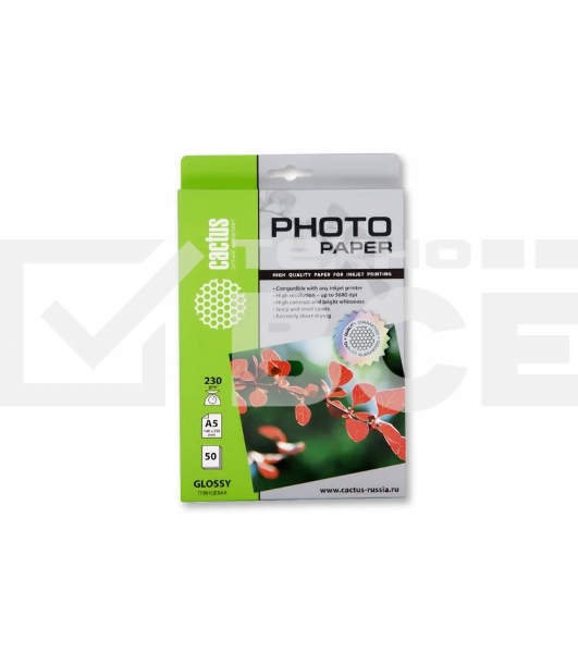 Фотобумага Cactus CS-GA523050 A5/230г/м2/50л. глянцевая для струйной печати