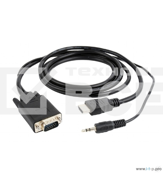 Кабель HDMI->VGA Cablexpert A-HDMI-VGA-03-6, 19M/15M + 3.5Jack, медь, позол.разъемы, 1.8м, черный, пакет