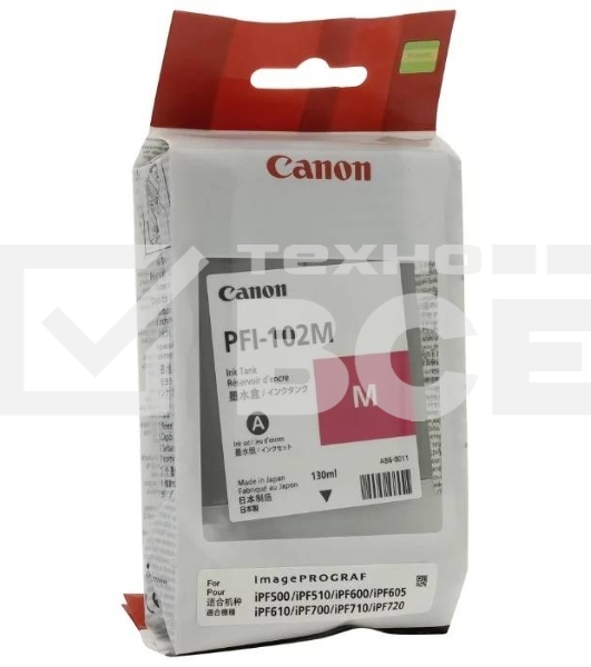 Картридж струйный Canon PFI-102M (0897B001) пурпурный (130 мл.) для Canon imagePROGRAF iPF605, iPF610., iPF650, iPF655, iPF710, iPF755, LP17, iPF510