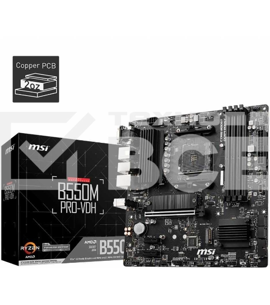 Материнская плата MSI B550M PRO-VDH, AM4, AMD B550, 4xDDR4, 4xSATA, 2xM.2, 1xPCI-E 4.0 x16, 2xPCI-E x1, 1xDP, 1xHDMI, 1xVGA, 1x 1Gb LAN, 2xUSB 2.0, 4xUSB 3.2 Gen 1, 3x3.5 мм, 7.1, Micro-ATX