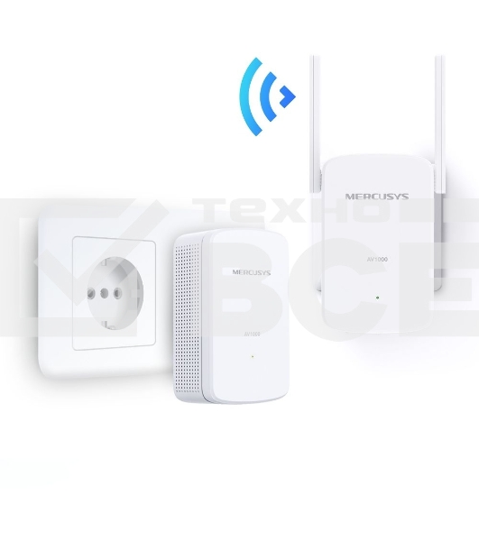 Комплект гигабитных Wi-Fi адаптеров Mercusys Powerline AV1000 Powerline kit with 300Mbps Wi-Fi, plug and play, up to 300 meters over an existing electrical circuit, the kit includes a MP510 and a MP500.