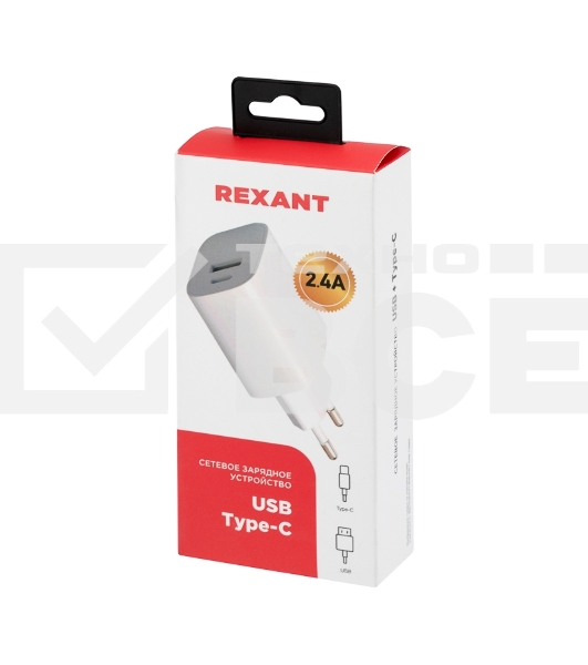 Сетевое зарядное устройство Rexant USB + Type-C, 5V, 2.4 A, белое