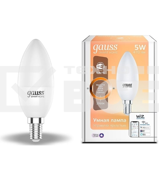 Лампа Светодиодная Gauss Smart Home DIM E14 C37 5 Вт 2700К 1/10/40