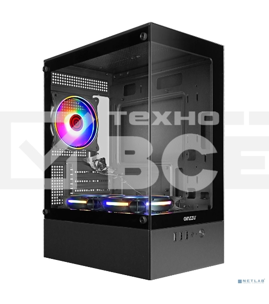 Компьютерный корпус Ginzzu CL475 mATX FAN 3*12LC4 передняя панель Стекло