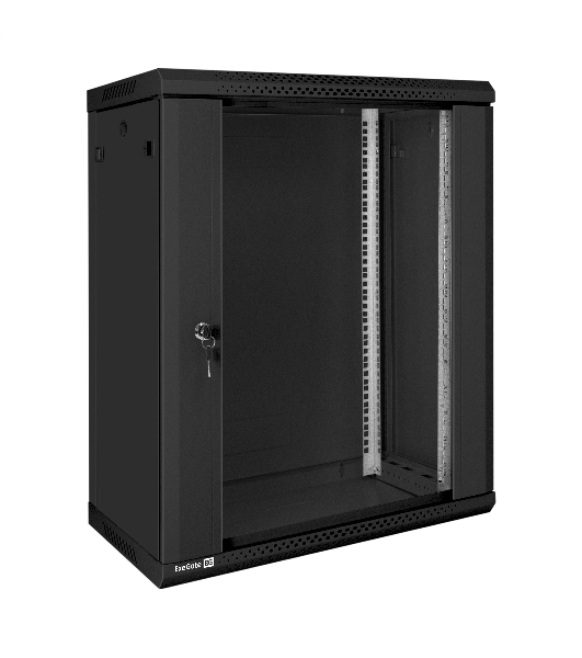 Шкаф телекоммуникационный 19' настенный 15U ExeGate EC-WM-15U.450.G.BLACK (19”, 15U, 600x450x769mm (ШхГхВ), передняя дверь закаленное стекло, съемные боковые панели, пыле- и влагозащита IP23, черный RAL 9004, 2 коробки)