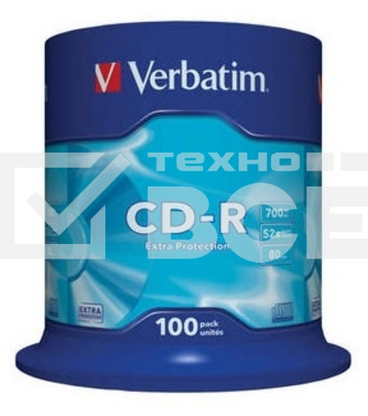 Диск CD-R Verbatim 700Mb 52x Cake Box (100шт) (43411)