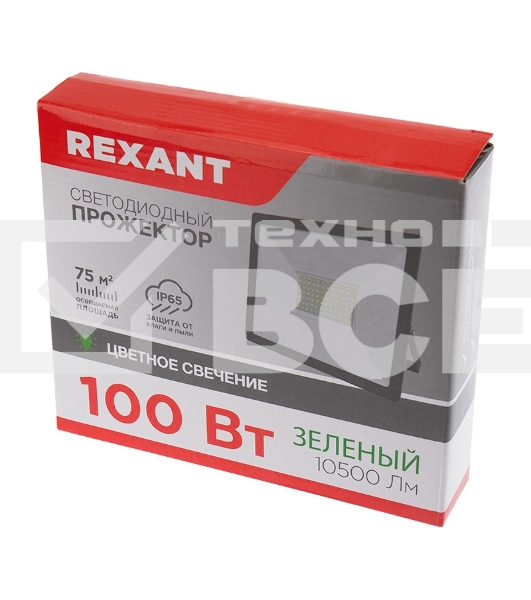 Прожектор светодиодный Rexant 100 Вт, цвет свечения зеленый