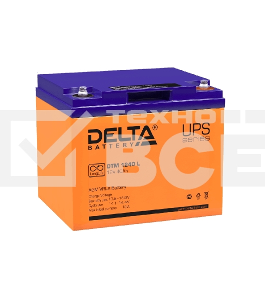 Батарея Delta DTM 1240 L (12V, 40Ah) с увеличенным сроком службы (10 лет)