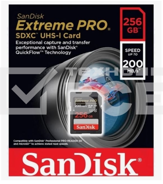 Флеш карта SD 256GB SanDisk SDXC Class 10 V30 UHS-I U3 Extreme Pro 200MB/s