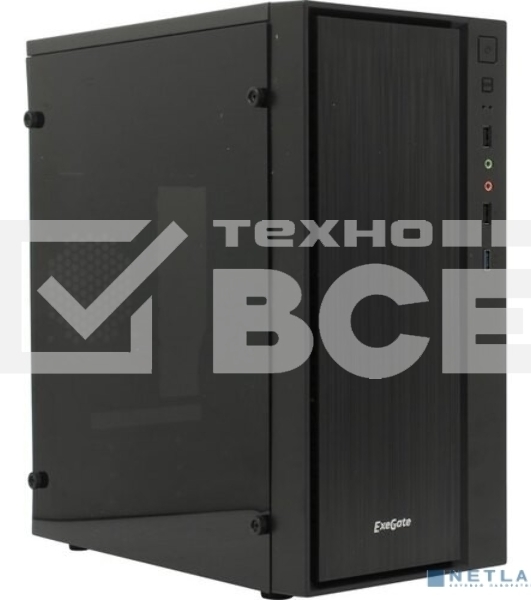 Корпус Minitower ExeGate mEVO-9301 Black-RGB light, ATX, <700NPX>, с окном, 2*USB+1*USB3.0, HD Audio