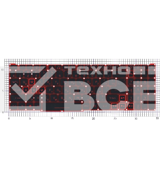 Клавиатура для ноутбука Acer Nitro 5 AN515-54 черная с красной подсветкой (красная подложка)