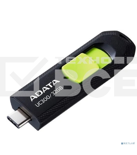 Флешка USB ADATA UC300 (ACHO-UC300-32G-RBK/GN), 32Gb, Type-C USB 3.2, R/W 100/30, черный/зеленый