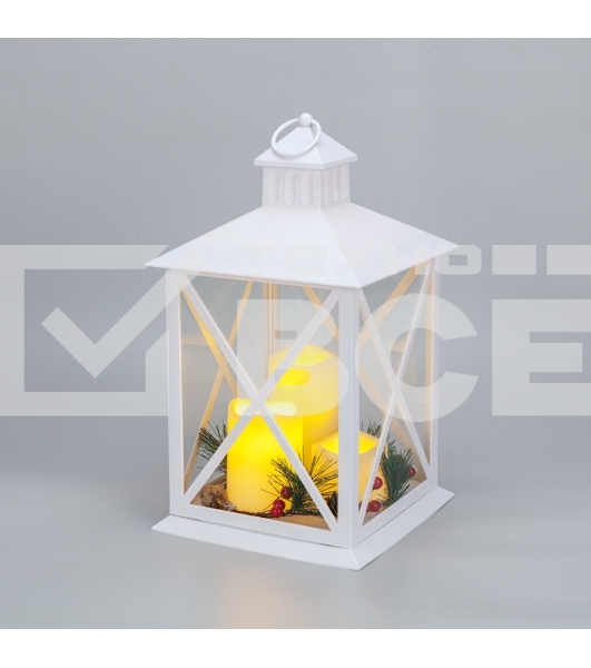 Фонарь декоративный (фигура) с тремя свечами Neon-night, белый корпус, 24х24х40 см, теплый белый