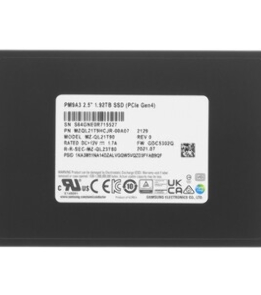 Накопитель SSD Samsung PM9D3a, 1920Gb, U.3(2.5' 15мм), NVMe, PCIe 5.0x4, 3D TLC, R/W 12000/3500Mb/s, IOPs 1 700 000/150 000, TbW 3504, DWPD 1 (12 мес.)