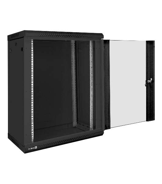 Шкаф телекоммуникационный 19' настенный 15U ExeGate EC-WM-15U.450.G.BLACK (19”, 15U, 600x450x769mm (ШхГхВ), передняя дверь закаленное стекло, съемные боковые панели, пыле- и влагозащита IP23, черный RAL 9004, 2 коробки)