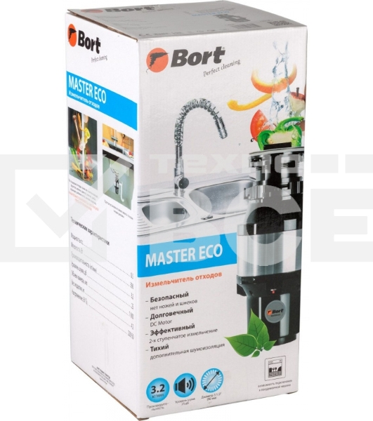 Измельчитель пищевых отходов Bort MASTER ECO (91275752) Число ступеней измельчения 2 ; Система шумоизоляции Да ; Мощность 390 Вт; Объем камеры 1000 мл; Материал камеры Металл ; Система защиты от перегрузки и заклинивания; Скорость холостого хода 2600 об/м