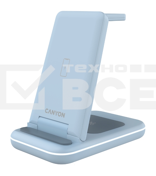 Беспроводное зарядное устройство CANYON WS-304, Foldable  3in1 Wireless charger, with touch button for Running water light, Input 9V/2A,  12V/1.5AOutput 15W/10W/7.5W/5W, Type c to USB-A cable length 1.2m, with QC18W EU plug,132.51*75*28.58mm, 0.168Kg,Blue