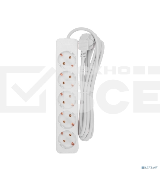 Удлинитель 5 гнезд, 3 м, 3х0,75 мм², с/з, белый PROconnect