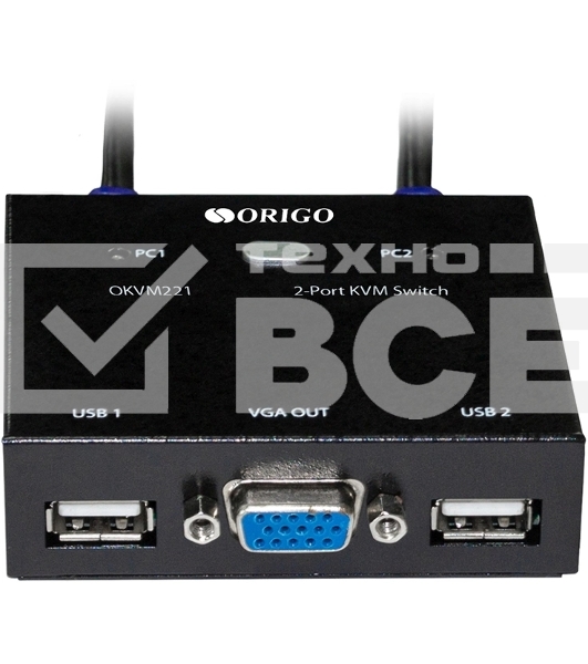 Переключатель KVM 2-портовый  ORIGO OKVM221/A1A с портами VGA и USB