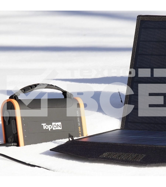 Универсальный внешний аккумулятор TopON TOP-X100 96000mAh USB-C PD3.0 60W,USB1 QC3.0,USB2 12W,2 авторозетки 180W,фонарь, защита от пыли и брызг.Черный