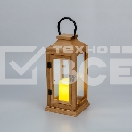 Фонарь декоративный со свечкой Neon-night, корпус из дерева, коричневый, 15х15х38cм, теплый белый, фото 1