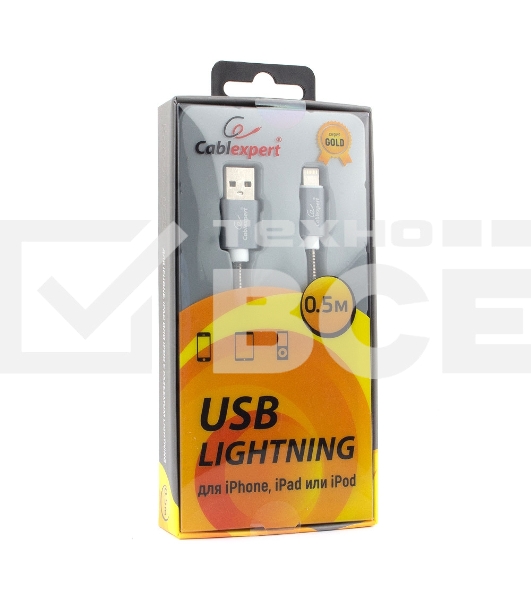Кабель Cablexpert для Apple CC-G-APUSB02Gy-0.5M, AM/Lightning, серия Gold, длина 0.5м, титан, блистер