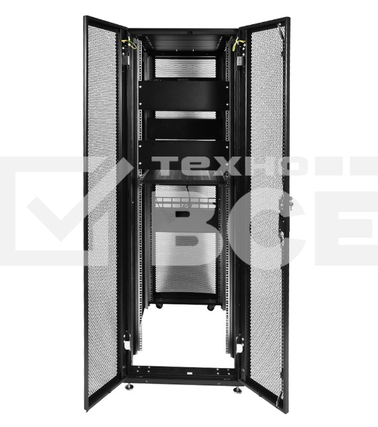Шкаф серверныйЦМО! ПРОФ напольный 42U (800x1200) дверь перфорированная 2 шт., цвет черный, в сборе (ШТК-СП-42.8.12-44АА-9005)