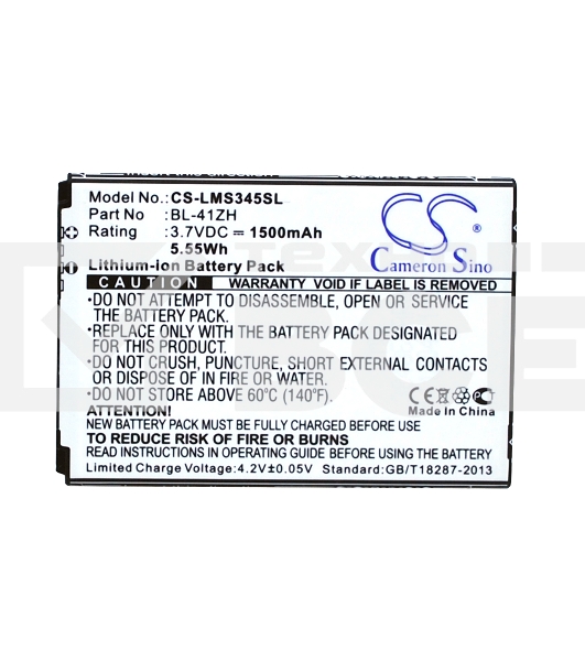 Аккумулятор CameronSinoCS-LMS345SL BL-41ZH для LG L Fino D295, LG X220DS 3.7V / 1500mAh / 5.55Wh
