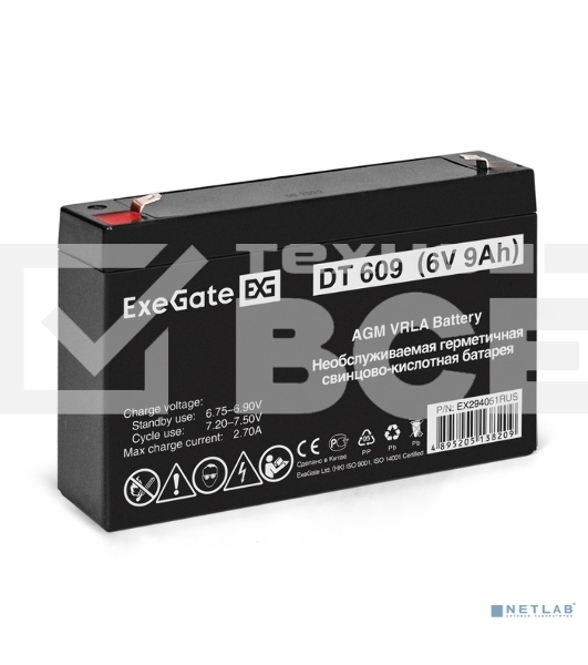 Аккумуляторная батарея ExeGate DT 609 (6V 9Ah, клеммы F1)