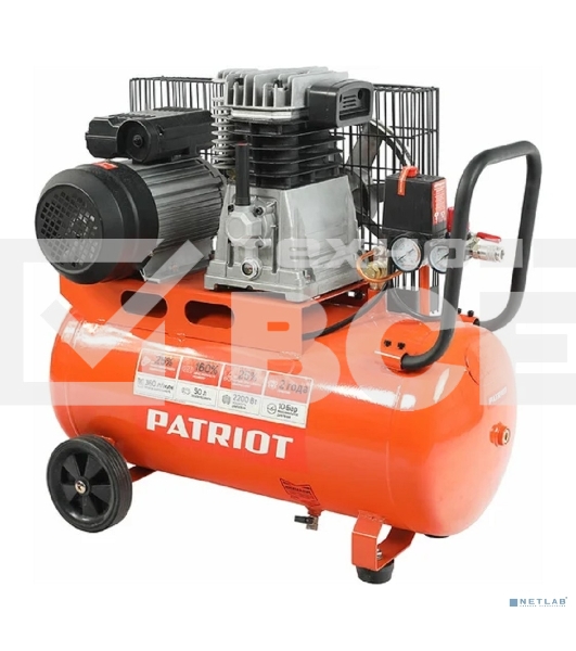 Компрессор Patriot поршневой ременной PTR 50-360I, 360 л/мин, 10 бар, 2200 Вт, 50 л, быстросъемный 1/4