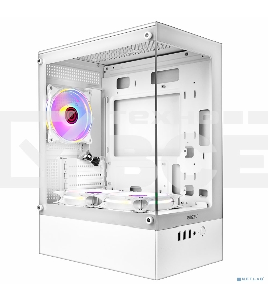 Компьютерный корпус Ginzzu CL485 mATX FAN 3*12LD4 передняя панель Стекло белый