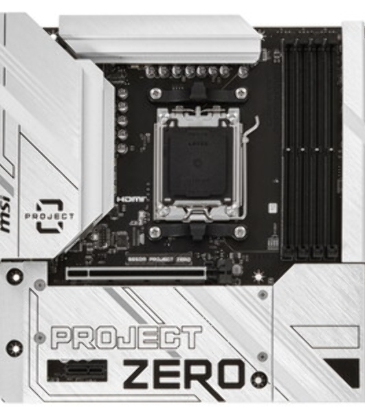 Материнская плата MSI B650M PROJECT ZERO, AM5, AMD B650, 4xDDR5, 4xSATA, 2xM.2, 1xPCIe 4.0 x16, 1xPCIe x1, 1xDP, 1xHDMI, 1x 2.5Gb LAN, 2xUSB-A 2.0, 2xUSB 3.2 Gen 1, 3xUSB 3.2 Gen 2, 3x3.5 мм, 7.1, mATX