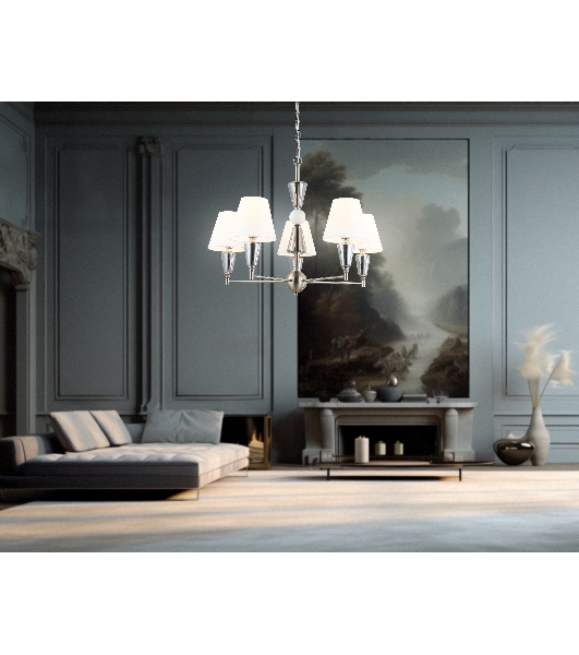 Люстра Ambrella light LH75253/5 SN/FR сатин никель/белый матовый E14*5 max 40W D700*510