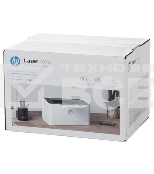 Принтер лазерный HP Laser 107w (4ZB78A), A4, ч/б, печ. 20 стр./ мин., 1200 x 1200 dpi, USB, Wi-Fi, Air Print, Mopria