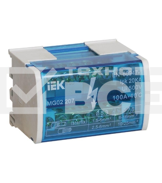 Шины на DIN-рейку в корпусе Iek YND10-2-07-100  (кросс-модуль) ШНК 2х7 L+PEN ИЭК