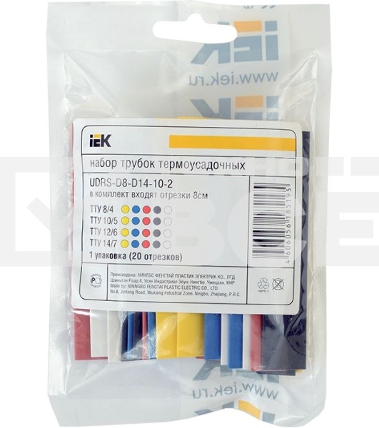 Набор трубок термоусадочных тонкостен. ТТУ 2/1; 4/2; 6/3; 8/4 (ЖЗ; С; К; Ч) 20х8см разноцвет. ИЭК UDRS-D2-D8-10-1