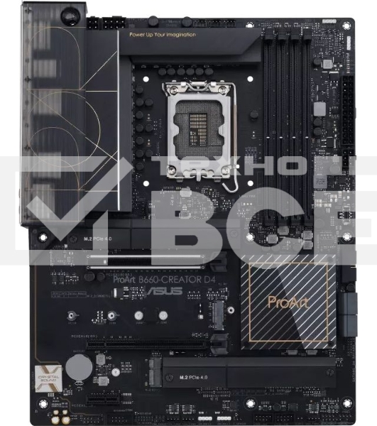 Материнская плата ASUS ProArt B660-CREATOR D4, LGA 1700, Intel B660, 4xDDR4, 4xSATA, 3xM.2, 1xPCIe 5.0 x16, 1xPCIe 3.0 x4, 1xPCIe x1, 1xHDMI, 1xDP, 2x 2.5Gb LAN, 4xUSB-A 2.0, 4xUSB-A 3.2 Gen 1, 1xUSB-C 3.2 Gen 2, 5x3.5 мм, TOSLINK, ATX
