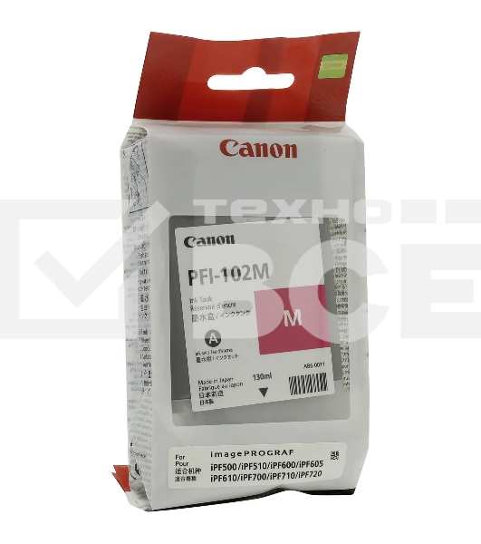 Картридж струйный Canon PFI-102M (0897B001) пурпурный (130 мл.) для Canon imagePROGRAF iPF605, iPF610., iPF650, iPF655, iPF710, iPF755, LP17, iPF510
