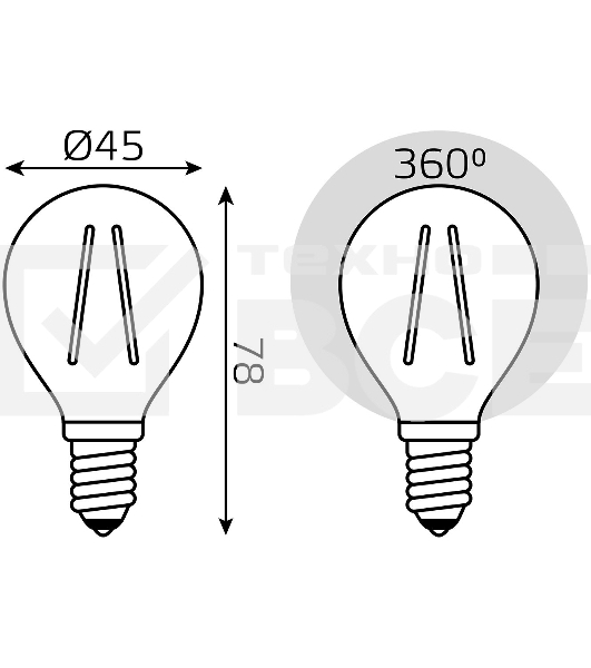 Лампа светодиодная Gauss Filament 11Вт цок.:E14 шар 220B 2700K св.свеч.бел.теп. (упак.:10шт) (105801111)