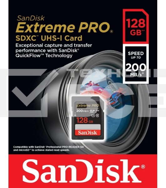 Карта памяти SanDisk Extreme PRO 128GB SDXC Memory Card 200MB/s