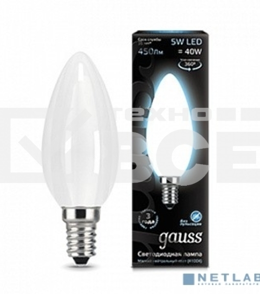 Лампа светодиодная Filament Свеча E14 5Вт 4100К OPAL GAUSS 103201205
