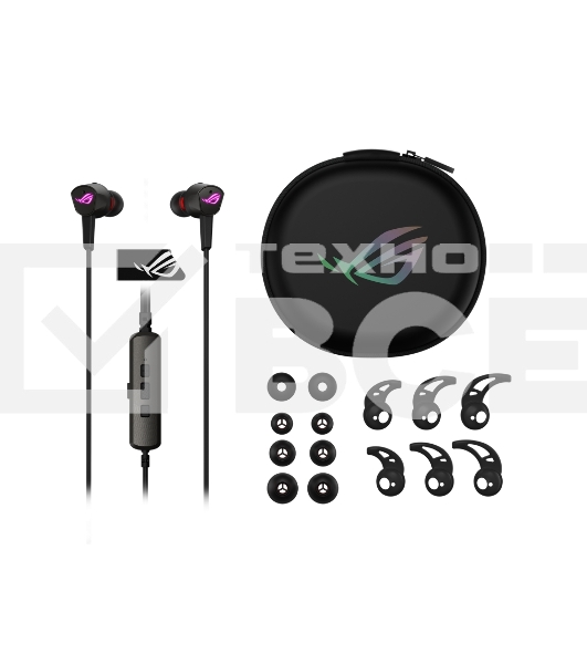 Игровые наушники чёрные ASUS ROG Cetra II (вкладыши, USB-C, RGB подсветка, ПУ, чехол, 90YH02S0-B2UA00)