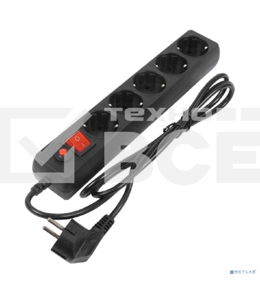 Сетевой фильтр Fillum FL-SP3-5-1.8M-BL, 1.8 м., черный, 2200 Вт., 5 розеток, упаковка- коробка 00-01057159