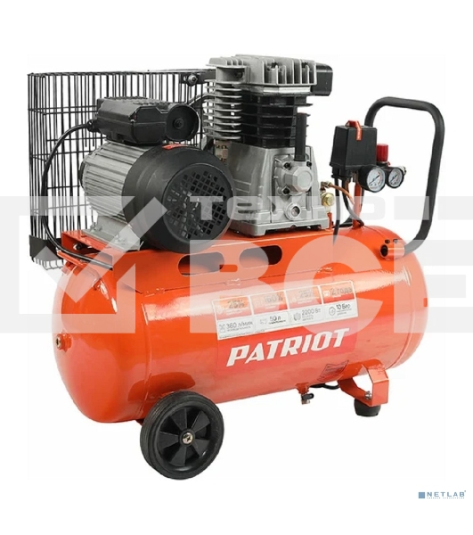 Компрессор Patriot поршневой ременной PTR 50-360I, 360 л/мин, 10 бар, 2200 Вт, 50 л, быстросъемный 1/4
