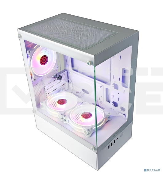 Компьютерный корпус Ginzzu CL485 mATX FAN 3*12LD4 передняя панель Стекло белый