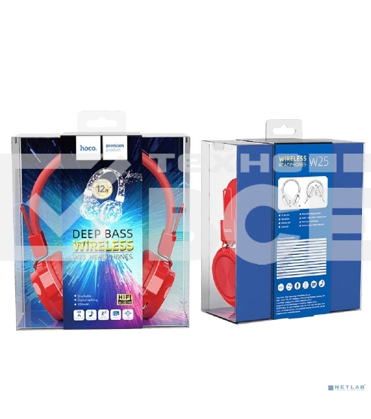 Беспроводные/проводные наушники Hoco W25 красный, полноразмерные, Bluetooth + проводной, до 12 ч.
