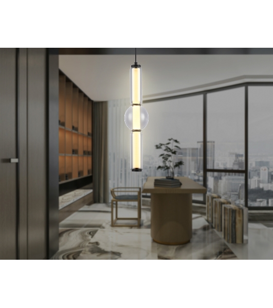 Подвесной светодиодный светильник Ambrella light LH11023 BK/SM черный/дымчатый 17W 3000K D120*520